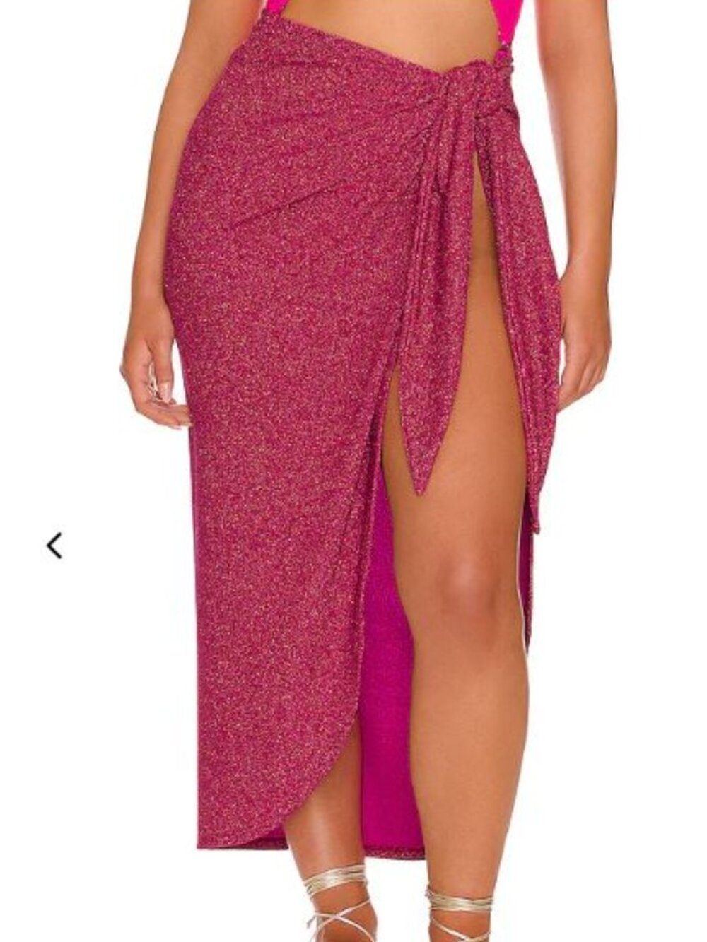 Good American Pink Metallic Tie-Side Swim Coverup Skirt